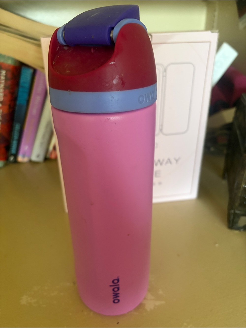 Owala Pink Travel Bottle with Purple Accent